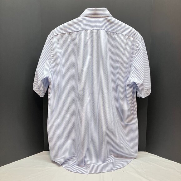 Van Heusen Mens L White Blue Striped Short Sleeve Button Up Shirt 16 1/2 neck - Picture 2 of 5